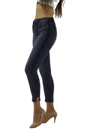 Yüksek Bel Likralı Yanları Akan Pullu Kot Pantolon - 10