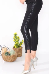 Yüksek Bel Likralı Yanları Akan Pullu Kot Pantolon - 11