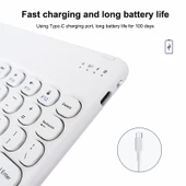 X3 10 inç Evrensel Tablet Yuvarlak Tuşlu Kablosuz Bluetooth Klavye Beyaz - 4