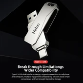 Netac U782C 128GB USB C Tipi ve USB 30 Çift Arayüzlü 360 Derece Döner Metal Flash Bellek OTG - 5