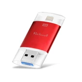 Richwell 3 in 1 32GB Metal Çift Kapaklı USB Flash Bellek Type-C 8 Pin USB 3.0 Kırmızı OTG Özellikli - 2