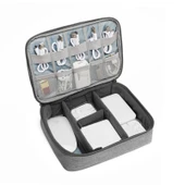 Çok Fonksiyonlu Kulaklık Şarj ve Data Kablosu Saklama Çantası Siyah 23x16x7 cm Tek Katman - 3