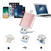 Richwell 3 in 1 32GB Metal Çift Kapaklı USB Flash Bellek Type-C 8 Pin USB 3.0 Kırmızı OTG Özellikli - 8