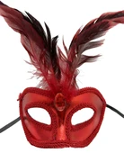 Rugan Kaplama Kırmızı Tüylü Parti Maskesi thumbnail 2