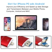 Richwell 3 in 1 32GB Metal Çift Kapaklı USB Type-C 8 Pin USB 3.0 OTG Fonksiyonlu Flash Bellek Gri - 9