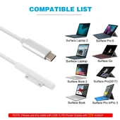 Microsoft Surface Pro 7 6 5 4 3 ve Surface Go Uyumlu USB-C Tip C Erkek Güç Adaptörü Şarj Kablosu Beyaz 1.5m - 5