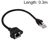 RJ45 Dişi Erkek CATE5 Ağ Panel Montajlı Vida Kilitli Uzatma Kablosu 0.3 Metre Siyah - 1