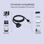 RJ45 Dişi Erkek CAT6E Panel Montajlı Vida Kilitli Uzatma Kablosu 2 Metre - 5