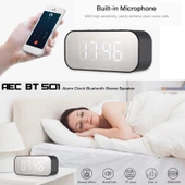 AEC BT501 Bluetooth 50 Mini Hoparlor LED Alarm Saat Dijital Ayna Siyah - 9