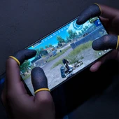 Karbon Fiber Nefes Alabilir Telefon Oyun Dokunmatik Ekran Parmak Kılıfı Başparmak ve İşaret Parmak Siyah Sarı - 1