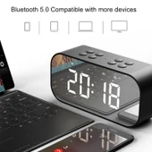 AEC BT501 Bluetooth 50 Mini Hoparlor LED Alarm Saat Dijital Ayna Siyah - 8