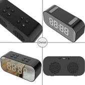 AEC BT501 Bluetooth 50 Mini Hoparlor LED Alarm Saat Dijital Ayna Siyah - 6