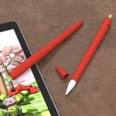 Apple Pencil 1 Havuç Şekilli Silikon Koruyucu Kılıf Kırmızı - 7