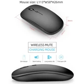 HXSJ M90 İnce Sessiz Şarjlı Çift Modlu Kablosuz Bluetooth Notebook PC Mouse Gri - 4
