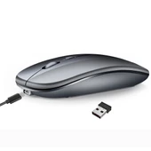 HXSJ M90 Gri İnce Sessiz Şarjlı Çift Modlu Kablosuz Bluetooth Notebook PC Mouse - 2