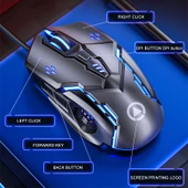 YINDIAO G5 Kablolu Gaming Mouse Siyah 3200 DPI 4 Mod 6 Tuş RGB Işık - 3
