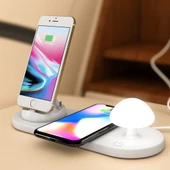HQ UD11 10W 4 in 1 Hızlı Kablosuz Şarj Cihazı Beyaz Mantar LED Işıklı ve Telefon Tutuculu 1.2m Kablo - 1