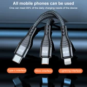 ADC-138 66W 3 in 1 USB 8 Pin Micro USB USB-C Hızlı Şarj Örgülü Data Kablosu 1.2m Gri - 6