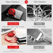 Cafele 3 in 1 Şarj ve Data Kablosu 8 Pin Micro USB Type C USB C Kırmızı 1.2 Metre - 11