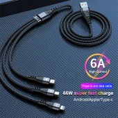 ADC-138 66W 3 in 1 USB 8 Pin Micro USB USB-C Hızlı Şarj Örgülü Data Kablosu 1.2m Gri - 2