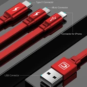 Cafele 3 in 1 Şarj ve Data Kablosu 8 Pin Micro USB Type C USB C Kırmızı 1.2 Metre - 12