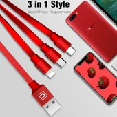 Cafele 3 in 1 Şarj ve Data Kablosu 8 Pin Micro USB Type C USB C Kırmızı 1.2 Metre - 8