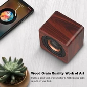 Q1 Ahşap Mini Taşınabilir Mega Bas Kablosuz Bluetooth Hoparlör Sarı - 7