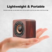 Q1 Ahşap Mini Taşınabilir Mega Bas Kablosuz Bluetooth Hoparlör Sarı - 5