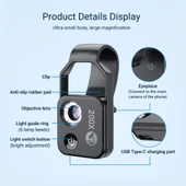 APEXEL APL MS002BK 200X HD Evrensel Taşınabilir Cep Telefonu Mikroskobu LED Işıklı Siyah - 4