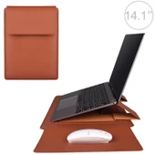 PU05 Sarı 14.1 Inç Laptop Deri Kılıf Taşıma Çantası - 1