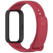 Xiaomi Redmi Band 2 ve Smart Band 8 Active Uyumlu Kırmızı Siyah Yumuşak Silikon Saat Kayışı - 3