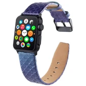 Apple Watch Deri Kordon Yılan Derisi Desenli Mor 42mm 44mm 45mm - 3