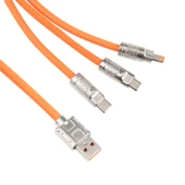 Mech Serisi 6A 120W 3 in 1 Metal Uçlu Silikon Hızlı Şarj Data Kablosu 1.2m Turuncu - 3