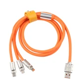 Mech Serisi 6A 120W 3 in 1 Metal Uçlu Silikon Hızlı Şarj Data Kablosu 1.2m Turuncu - 2