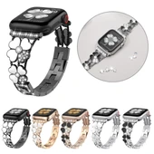 Apple Watch Series 5 40mm Siyah Beyaz Metal Elmas Desenli Saat Kordonu - 7