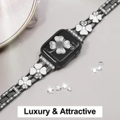 Apple Watch Series 5 40mm Siyah Beyaz Metal Elmas Desenli Saat Kordonu - 4
