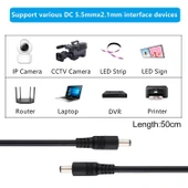 8A DC Güç Fişi 5.5 x 2.1mm Erkekten Erkeğe Adaptör Kablo Siyah 50cm - 5