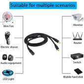 8A 5.5 x 2.5mm 1den 2ye Dişi Erkek DC Güç Bölücü Adaptör Kablosu 70cm Siyah - 5