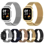 Xiaomi Redmi Watch 3 ve Mi Watch Lite 3 Uyumlu Siyah Milan Metal Saat Kordonu ve Çerçevesi - 4