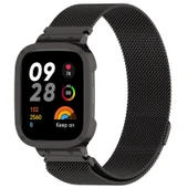 Xiaomi Redmi Watch 3 ve Mi Watch Lite 3 Uyumlu Siyah Milan Metal Saat Kordonu ve Çerçevesi - 1