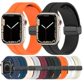 Sarı Renkli Manyetik Tokalı Silikon Apple Watch Kayışı Ultra 49mm Seri 8 7 45mm SE 2 6 5 4 44mm Uyumlu - 5