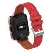 Xiaomi Mi Watch Lite Redmi Watch Kırmızı Hakiki Deri Metal Kasa Entegre Saat Kayışı - 4