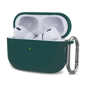 AirPods Pro 2 Uyumlu Kanca Detaylı Koyu Yeşil Silikon Kulaklık Koruyucu Kılıf - 1