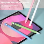 Apple Pencil 2 Uyumlu Çizgili Sıvı Silikon Kalem Kılıfı İki Uç Kapaklı Gece Mavisi - 2