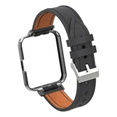 Xiaomi Mi Watch Lite Redmi Watch Siyah Hakiki Deri Metal Kasa Entegre Saat Kayışı - 5