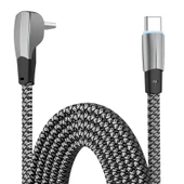 3 Amper USB C Tip C Hızlı Şarj ve Data Kablosu Dirsekli 2 Metre Gri - 1