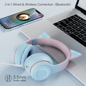 BT029C RGB Çift Modlu Kedi Kulaklı Kablosuz Bluetooth Kulaklık Yeşil - 3