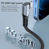 A6 PD 20W USB-C Tip C to 8 Pin Dirsekli Veri Kablosu iPhone iPad Siyah 1 Metre - 4