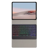 Microsoft Surface Go 4 3 2 1 Uyumlu Siyah Deri Kılıflı Bluetooth Klavye Üç Renkli Arkadan Aydınlatmalı - 7