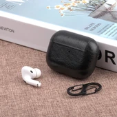 Apple AirPods Pro Kablosuz Kulaklık İçin Koyu Kahverengi Deri Koruyucu Kılıf ve Kanca - 6